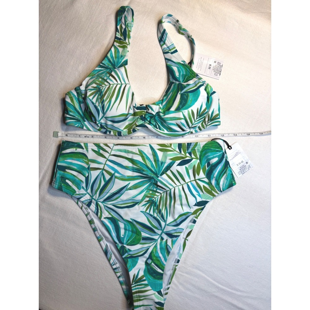 Shade & Shore Tropical Bikini Set Womens 32B/S Green NEW 2 piece swimsuit